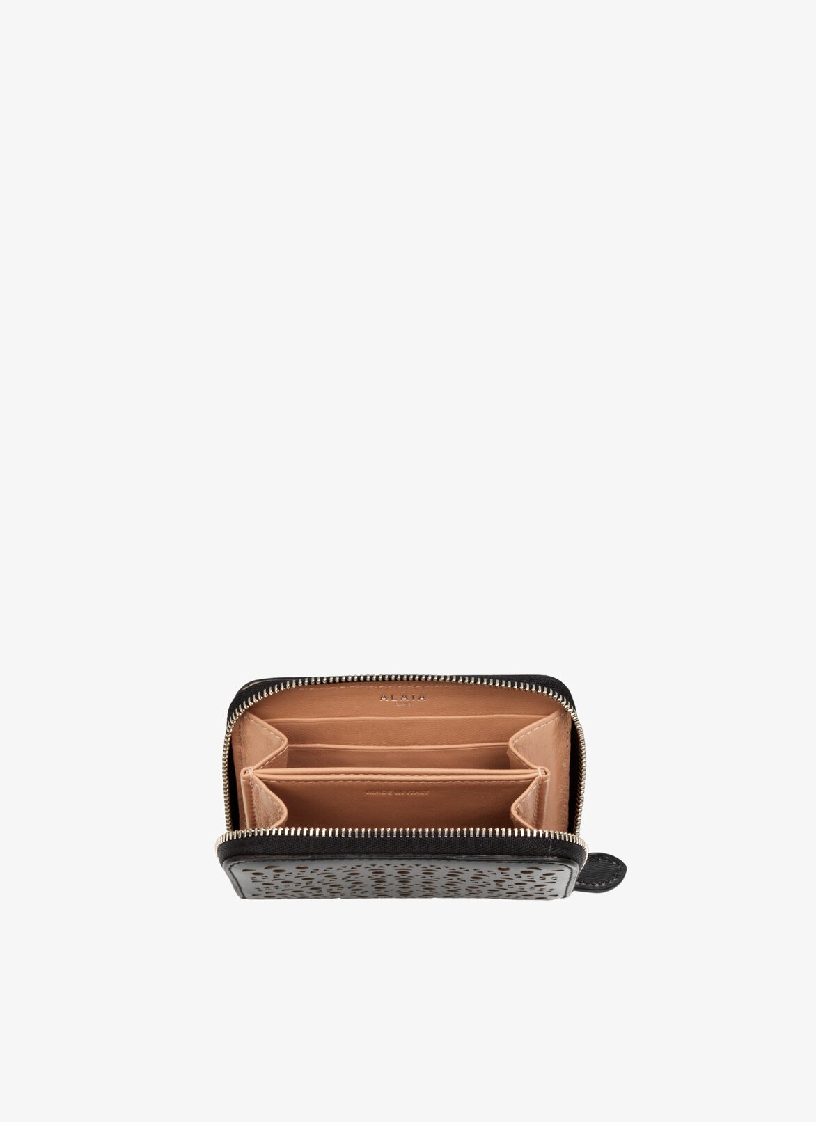 ZIPPED OPENWORK LEATHER CARDHOLDER ALAÏA BLACK/SAND ZIPPED OPENWORK LEATHER CARDHOLDER
